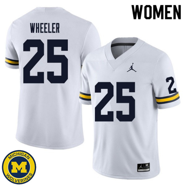 Womens Michigan Wolverines #25 Cornell Wheeler White Replica Stitch Jersey